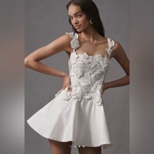 BHLDN Floral Appliqué Fit-and-Flare Mini Dress  -Size M